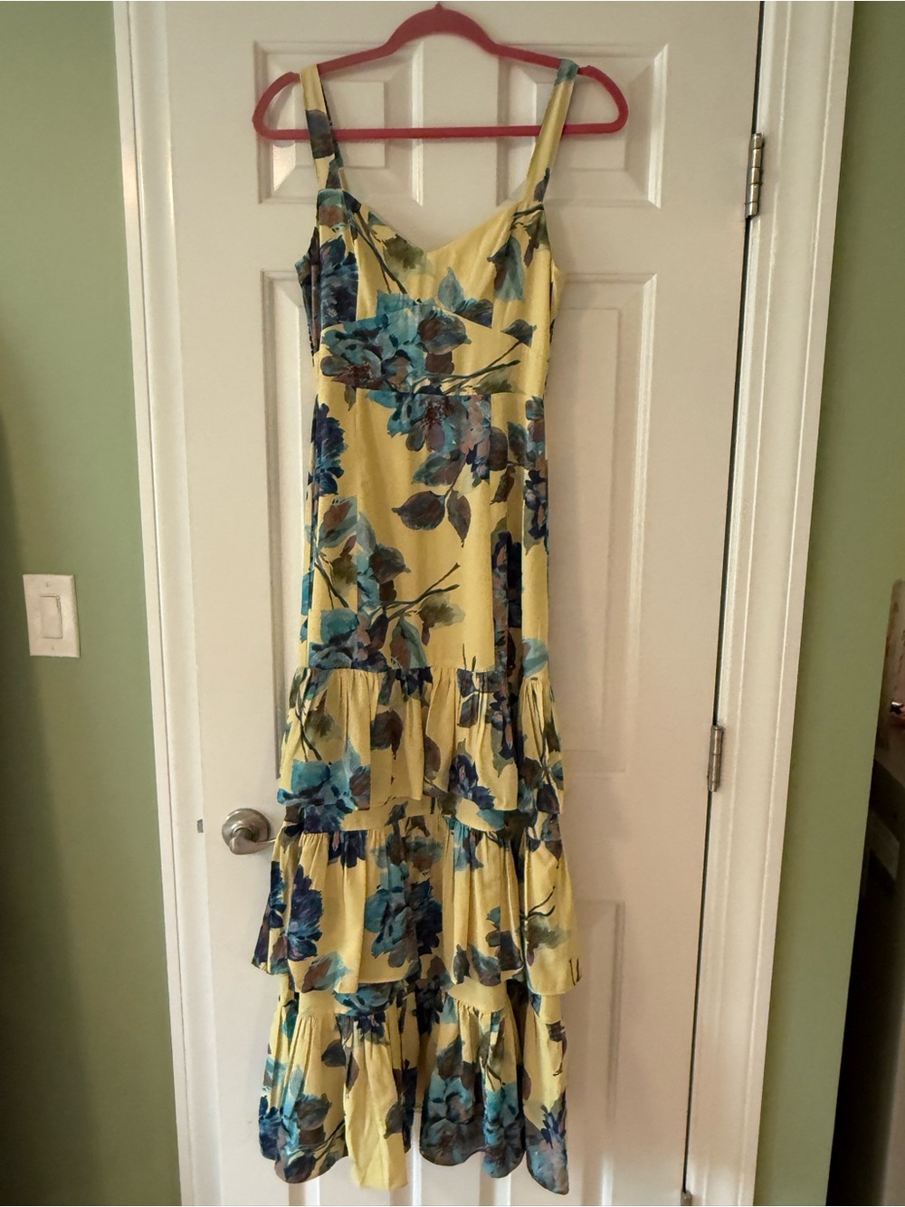 Abercrombie & Fitch Yellow Floral Tiered Maxi Dress with Blue Bloom Print - Picture 2 of 4